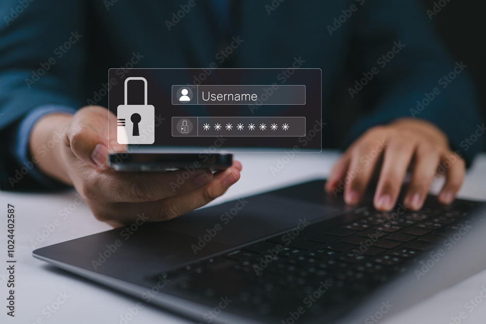 Aufkleber Multi-Factor Authentication, User, Login, cyber security and data protection, information security and encryption, secure Internet access, cybersecurity. login with username and password.