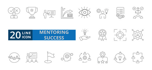 Mentoring success icons set