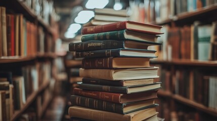 Fototapeta premium A picture of books piled on top of each other, perfect for representing learning and education.