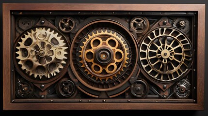 Obraz premium Steampunk Gear Wall Art With Wooden Frame