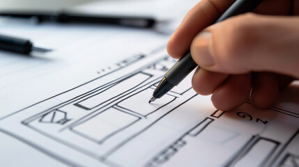 Hand drawing website wireframe.