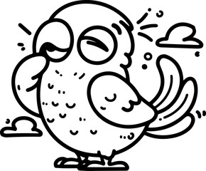 Cartoon parrot laughing cheerfully, hand-drawn in line art style. Vector illustration, isolated for easy use in kid's designs, playful projects, and tropical-themed creations.