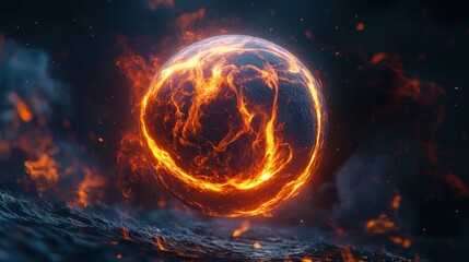 Obraz premium A fiery, glowing sphere surrounded by smoke and darkness, evoking a sense of power.