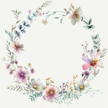 corona de flores silvestres acuarela. tarjeta, boda, invitaci&oacute;n