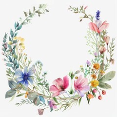 Fototapeta premium corona de flores silvestres acuarela. tarjeta, boda, invitación