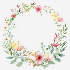 Fototapeta premium corona de flores silvestres acuarela. tarjeta, boda, invitación