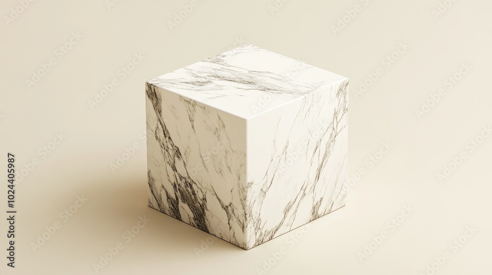 Aufkleber 3D rendered cube shaped box in a marble texture on a minimal cream backdrop