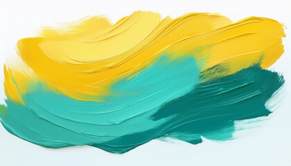 Turquoise and mustard yellow color oil brush stroke on white background