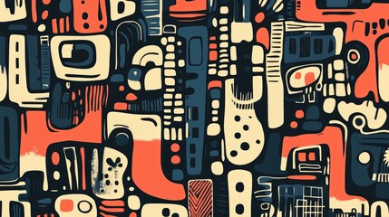 Abstract seamless pattern featuring unusual urban designs