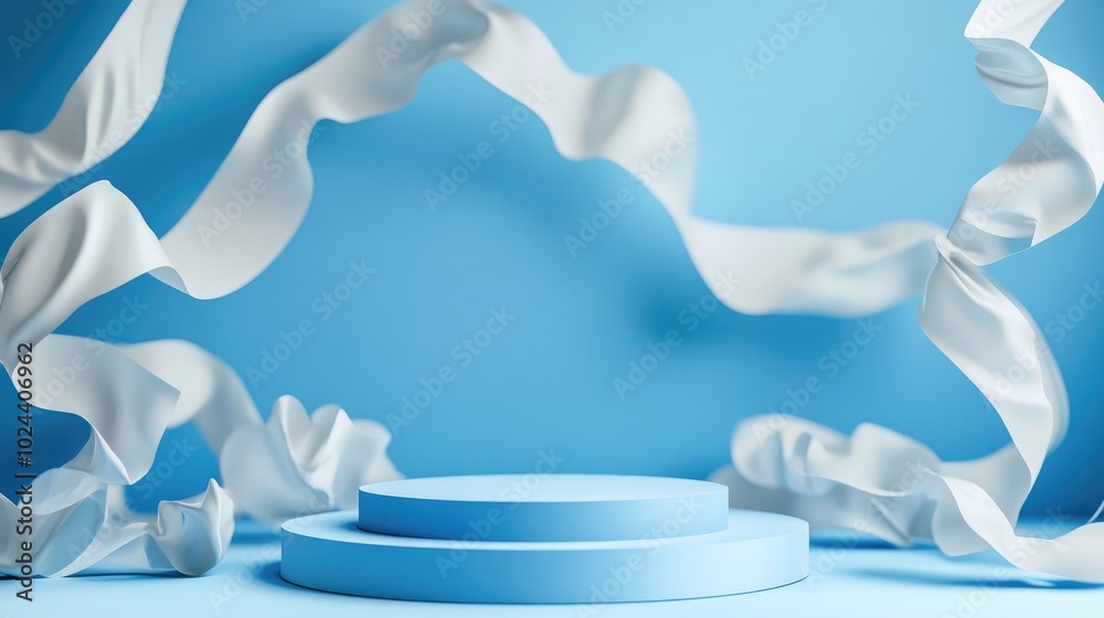 Poster 3d render contemporary stylish blue backdrop product display area empty cylindrical podium showcase 