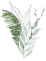 Watercolor green handpainted botanical leaf illustration