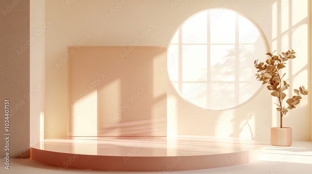 Aufkleber 3d rendering of a minimalist studio setting featuring a pastel colored transparent acrylic board and
