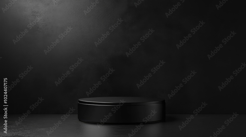 Poster black podium against a dark backdrop for showcasing products minimalistic pedestal setup for cosmeti