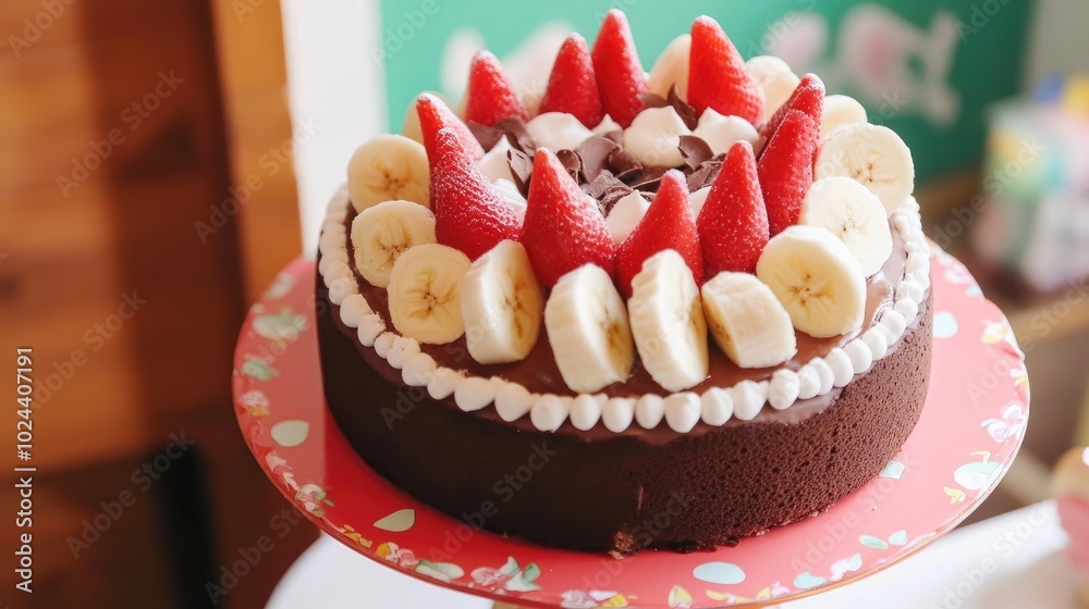 Poster cocoa banana cake as a dessert backdrop