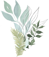 Watercolor green handpainted botanical leaf illustration