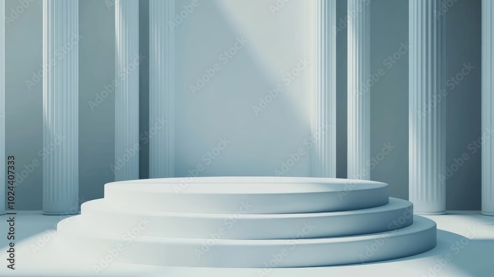 Poster 3d rendered illustration of a blank template layout for a white empty sports winner podium