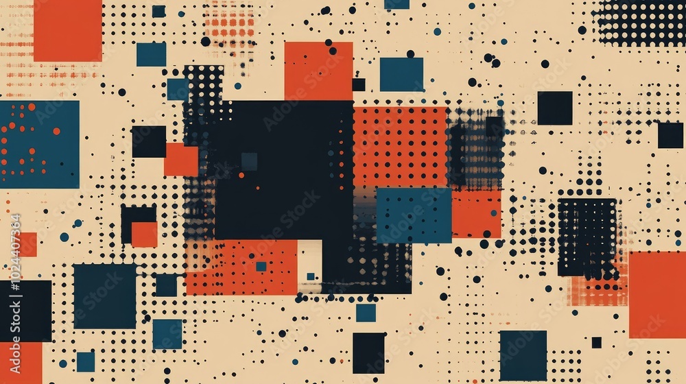 Poster Abstract Digital Wallpaper Design With Blue Brown And Black Pixel Patterns Square And Rectangle Shapes Representing Technology Communication And Information Concepts
