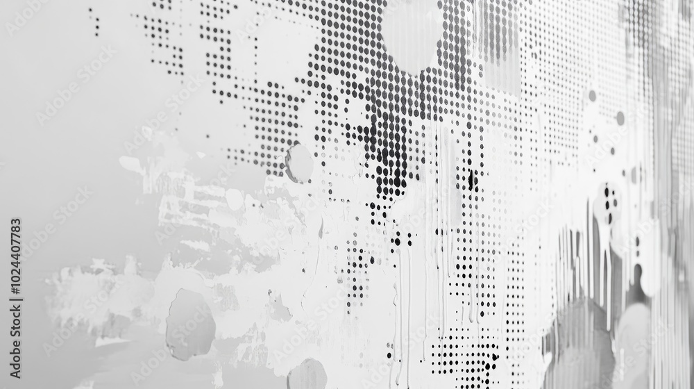 Aufkleber abstract painting featuring a striking blend of white and grey halftone patterns