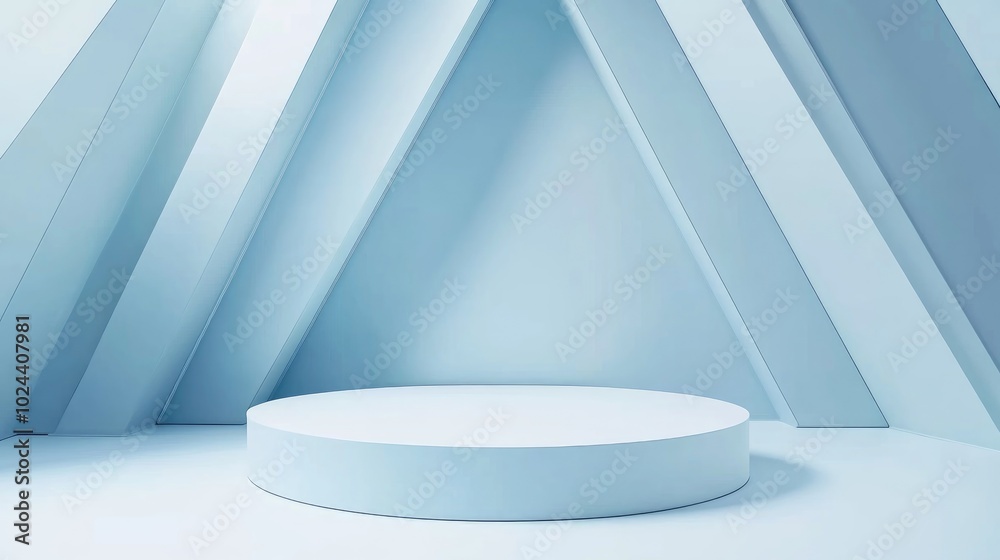Poster 3d abstract studio space featuring a pedestal podium a white geometric platform accented by pastel b