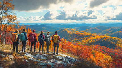 A group of people are hiking up a mountain
