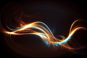 Abstract glowing wave with sparks on a dark background creating a dynamic movement