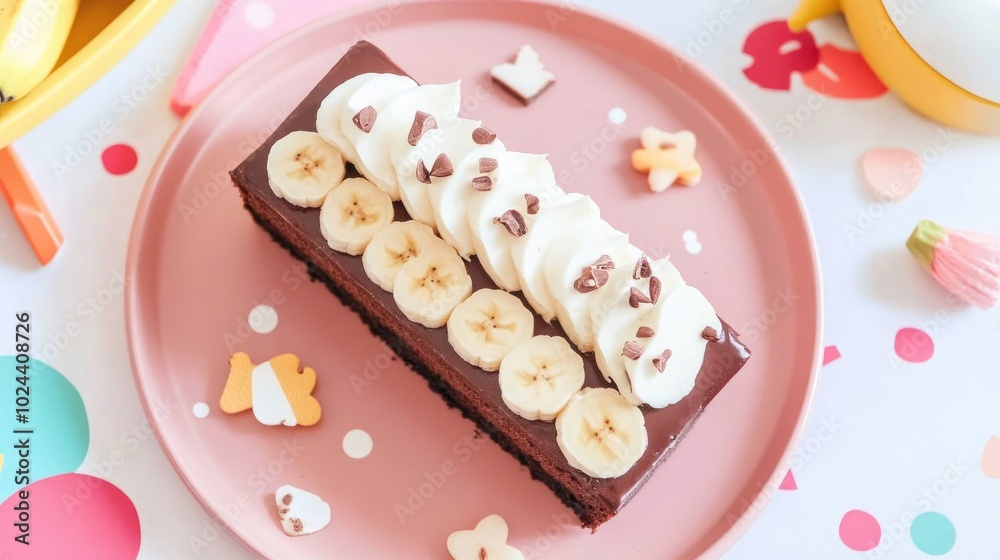 Poster cocoa banana cake as a dessert backdrop