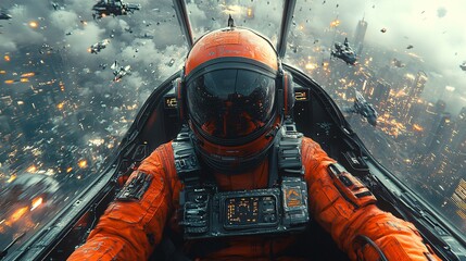 Fototapeta premium Pilot Inside a Futuristic Cockpit in a Sci-Fi World