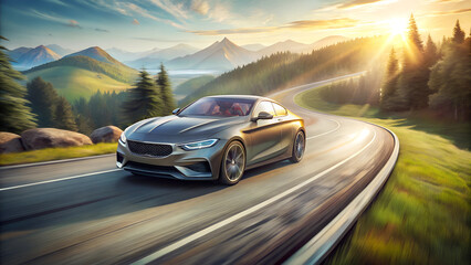 design of modern a car on the road