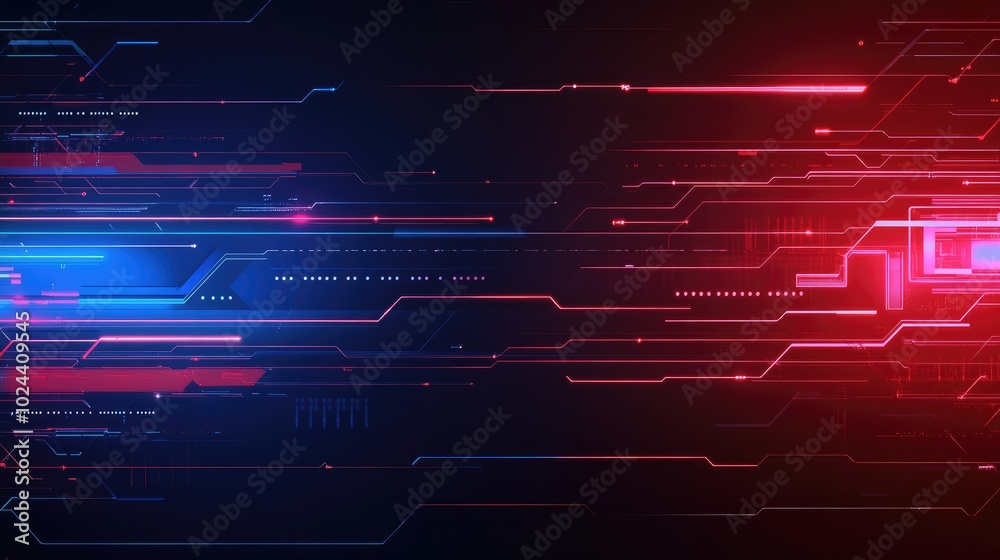 Aufkleber Abstract Dark Wall With Red And Blue Cyber Light Bright Neon Glowing Rectangle For Technology And Wireless Internet Connection Conceptual Background For Website Banner Or Flyer