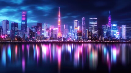 Fototapeta premium Tokyo Skyline at Night with Glowing Neon Lights
