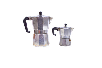 Large and small italian coffee makers isolated on white background