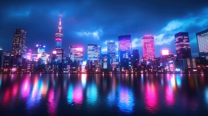 Fototapeta premium Futuristic Tokyo Skyline at Night with Neon Glow