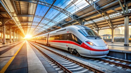 Fototapeta premium high speed commuter train on the railway station