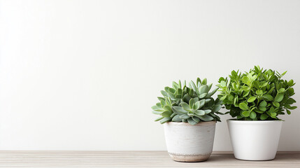 Fototapeta premium Succulent plants in white pots create a calm ambiance, symbolizing growth and appreciation for older individuals on International Older Persons Day, copy space