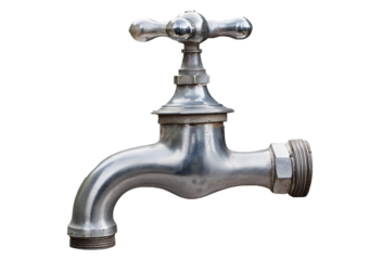 Old silver vintage faucet isolated on transparent or white background