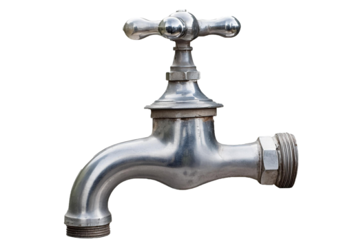 Old silver vintage faucet isolated on transparent or white background