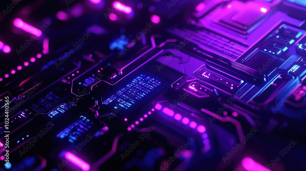 Aufkleber 3d rendering of an abstract geometric background in purple and blue hues cyberpunk theme suitable fo