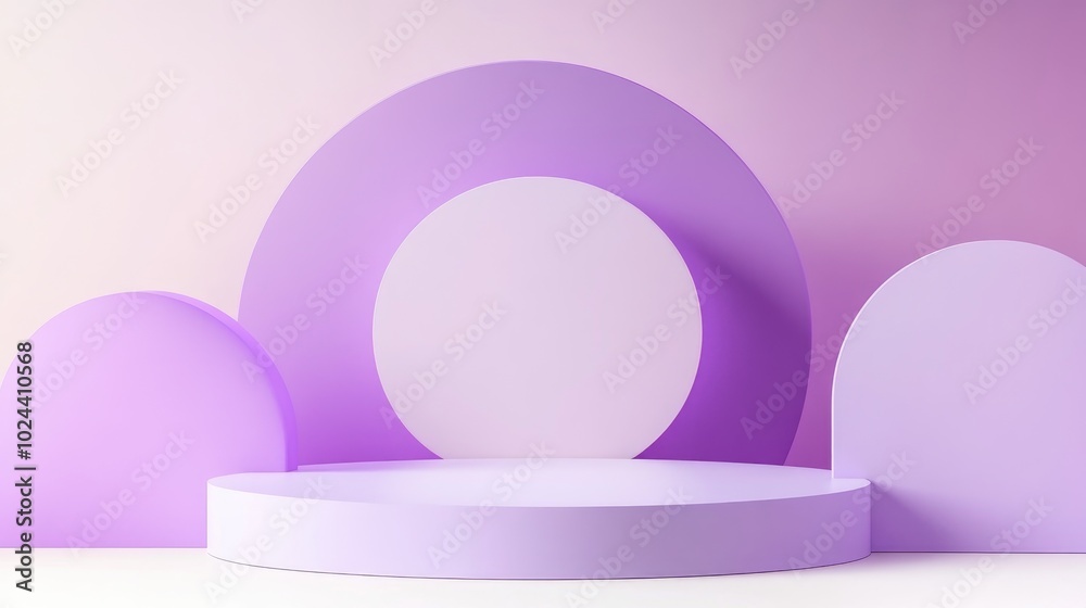 Poster 3D geometric shapes in purple violet and white create a minimal studio background with square podiums Abstract illustration for showcasing cosmetic or fashion products