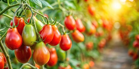 Tomatoes ripe on the vine for harvesting, Depth of Field planting