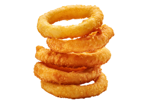 onion rings chips front view full length isolated on transparent or white background