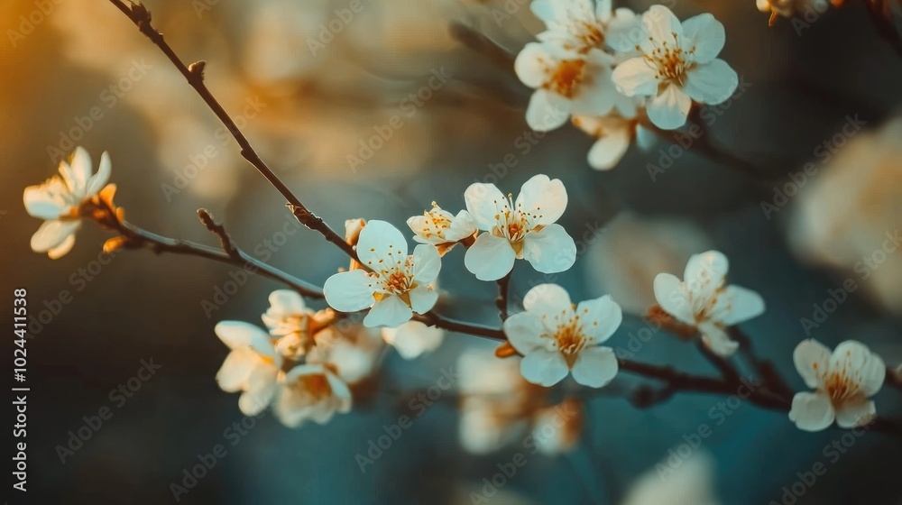 Poster Close Up of Cherry Tree Branches in Bloom
