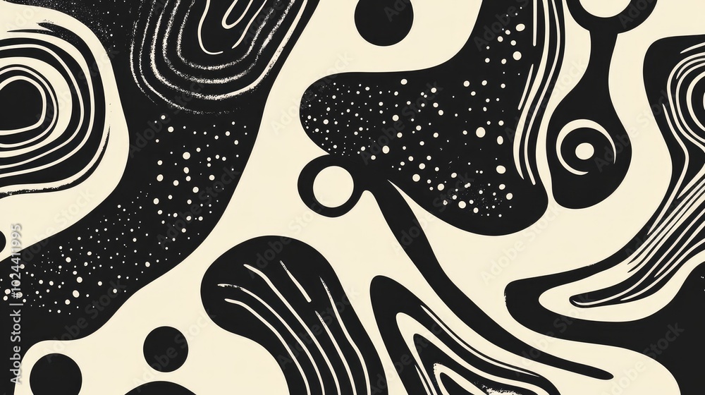Aufkleber abstract fantasy seamless pattern in black and white with a retro design