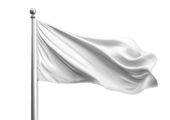 Plain white flag waving smoothly isolated on transparent or white background