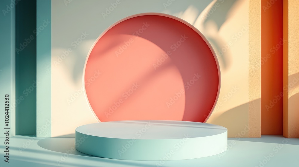 Aufkleber 3D rendering of an abstract background featuring a product display podium A blank scene showcasing a mockup with an empty circular stage