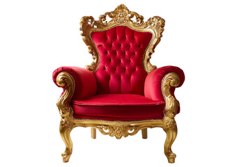 Red and golden royal armchair isolated on transparent or white background