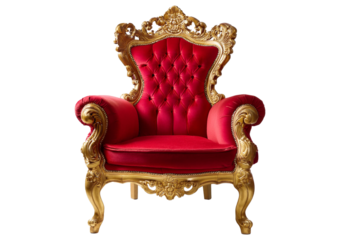 Red and golden royal armchair isolated on transparent or white background