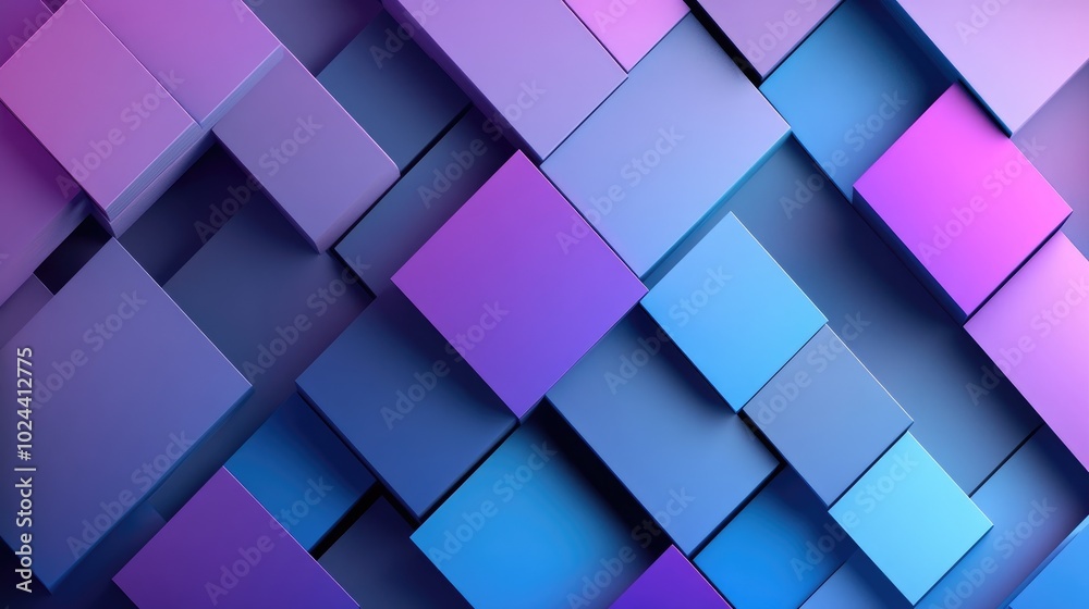 Poster 3d rendering of an abstract geometric background in shades of purple and blue suitable for advertisi