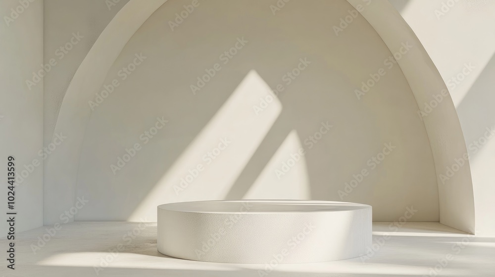 Aufkleber Abstract 3D realistic white background featuring a cylinder pedestal in a minimalistic scene for product display presentation 3D rendering illustration
