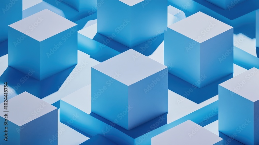 Aufkleber Bright sky blue 3D render featuring a minimalistic and modern flat lay product display from above with a pattern of repetitive square stands