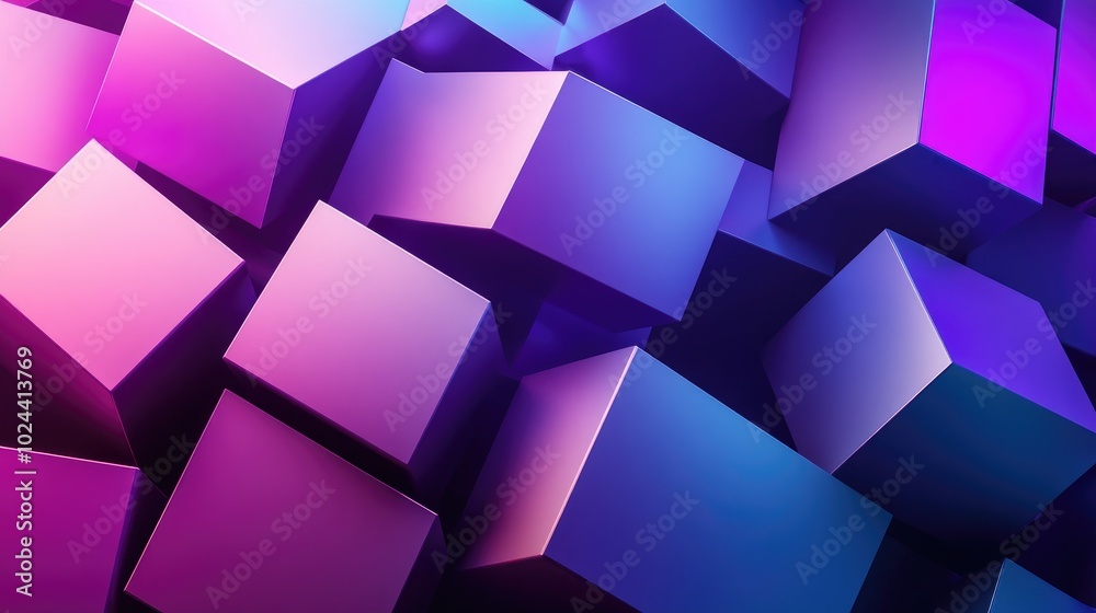 Poster 3d rendering of an abstract geometric background in shades of purple and blue suitable for advertisi